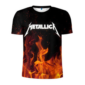 Мужская футболка 3D спортивная с принтом Metallica fire в Белгороде, 100% полиэстер с улучшенными характеристиками | приталенный силуэт, круглая горловина, широкие плечи, сужается к линии бедра | металлика