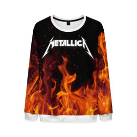 Мужской свитшот 3D с принтом Metallica fire в Белгороде, 100% полиэстер с мягким внутренним слоем | круглый вырез горловины, мягкая резинка на манжетах и поясе, свободная посадка по фигуре | Тематика изображения на принте: металлика