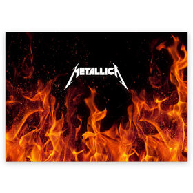 Поздравительная открытка с принтом Metallica fire в Белгороде, 100% бумага | плотность бумаги 280 г/м2, матовая, на обратной стороне линовка и место для марки
 | металлика