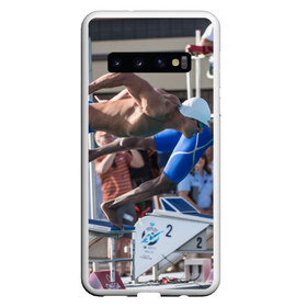 Чехол для Samsung Galaxy S10 с принтом Swimmer в Белгороде, Силикон | Область печати: задняя сторона чехла, без боковых панелей | плавание | пловец. прыжок