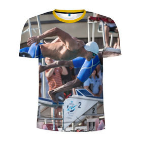 Мужская футболка 3D спортивная с принтом Swimmer в Белгороде, 100% полиэстер с улучшенными характеристиками | приталенный силуэт, круглая горловина, широкие плечи, сужается к линии бедра | плавание | пловец. прыжок
