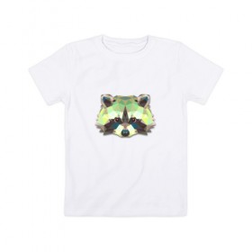 Детская футболка хлопок с принтом Полигональный енот в Белгороде, 100% хлопок | круглый вырез горловины, полуприлегающий силуэт, длина до линии бедер | геометрический рисунок | голова | енот | животные | фауна