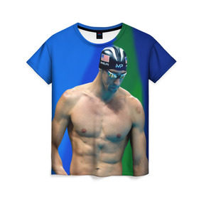 Женская футболка 3D с принтом Michael Phelps в Белгороде, 100% полиэфир ( синтетическое хлопкоподобное полотно) | прямой крой, круглый вырез горловины, длина до линии бедер | бассейн | пловец | чемпион. фелепс
