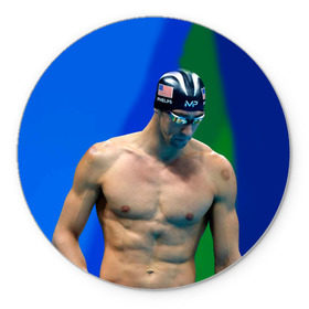 Коврик круглый с принтом Michael Phelps в Белгороде, резина и полиэстер | круглая форма, изображение наносится на всю лицевую часть | бассейн | пловец | чемпион. фелепс