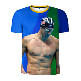 Мужская футболка 3D спортивная с принтом Michael Phelps в Белгороде, 100% полиэстер с улучшенными характеристиками | приталенный силуэт, круглая горловина, широкие плечи, сужается к линии бедра | бассейн | пловец | чемпион. фелепс