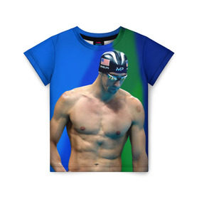 Детская футболка 3D с принтом Michael Phelps в Белгороде, 100% гипоаллергенный полиэфир | прямой крой, круглый вырез горловины, длина до линии бедер, чуть спущенное плечо, ткань немного тянется | Тематика изображения на принте: бассейн | пловец | чемпион. фелепс