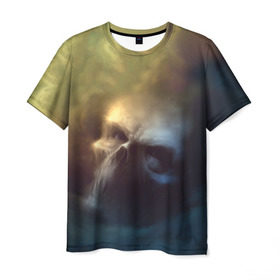 Мужская футболка 3D с принтом Череп в дыму в Белгороде, 100% полиэфир | прямой крой, круглый вырез горловины, длина до линии бедер | Тематика изображения на принте: дым | скелет | череп
