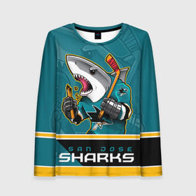 Женский лонгслив 3D с принтом San Jose Sharks в Белгороде, 100% полиэстер | длинные рукава, круглый вырез горловины, полуприлегающий силуэт | nhl | san jose sharks | sharks | stanley cup | кубок стенли | кубок стэнли | нхл | сан хосе | сан хосе шаркс | хоккей | хоккейный клуб | шаркс