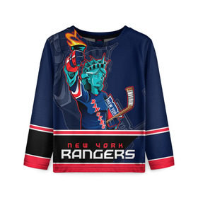 Детский лонгслив 3D с принтом New York Rangers в Белгороде, 100% полиэстер | длинные рукава, круглый вырез горловины, полуприлегающий силуэт
 | new york rangers | nhl | stanley cup | кубок стенли | кубок стэнли | нхл | нью йорк рейнджерс | нью йорк рейнджеры | рейнджеры | хоккей | хоккейный клуб