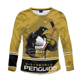 Женский лонгслив 3D с принтом Pittsburgh Penguins в Белгороде, 100% полиэстер | длинные рукава, круглый вырез горловины, полуприлегающий силуэт | nhl | pittsburgh penguins | stanley cup | кросби | кубок стенли | кубок стэнли | малкин | нхл | пингвинс | питтсбург пингвинз | сидни кросби | хоккей | хоккейный клуб