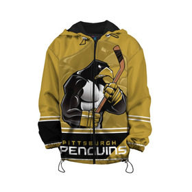 Детская куртка 3D с принтом Pittsburgh Penguins в Белгороде, 100% полиэстер | застежка — молния, подол и капюшон оформлены резинкой с фиксаторами, по бокам — два кармана без застежек, один потайной карман на груди, плотность верхнего слоя — 90 г/м2; плотность флисового подклада — 260 г/м2 | Тематика изображения на принте: nhl | pittsburgh penguins | stanley cup | кросби | кубок стенли | кубок стэнли | малкин | нхл | пингвинс | питтсбург пингвинз | сидни кросби | хоккей | хоккейный клуб