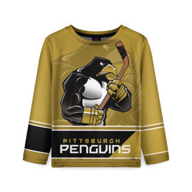 Детский лонгслив 3D с принтом Pittsburgh Penguins в Белгороде, 100% полиэстер | длинные рукава, круглый вырез горловины, полуприлегающий силуэт
 | nhl | pittsburgh penguins | stanley cup | кросби | кубок стенли | кубок стэнли | малкин | нхл | пингвинс | питтсбург пингвинз | сидни кросби | хоккей | хоккейный клуб