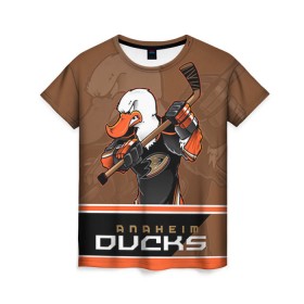 Женская футболка 3D с принтом Anaheim Ducks в Белгороде, 100% полиэфир ( синтетическое хлопкоподобное полотно) | прямой крой, круглый вырез горловины, длина до линии бедер | Тематика изображения на принте: anaheim ducks | nhl | stanley cup | кубок стенли | кубок стэнли | нхл | хоккей | хоккейный клуб