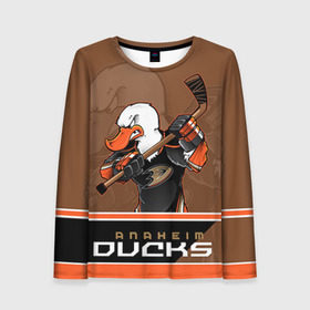 Женский лонгслив 3D с принтом Anaheim Ducks в Белгороде, 100% полиэстер | длинные рукава, круглый вырез горловины, полуприлегающий силуэт | anaheim ducks | nhl | stanley cup | кубок стенли | кубок стэнли | нхл | хоккей | хоккейный клуб