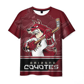 Мужская футболка 3D с принтом Arizona Coyotes в Белгороде, 100% полиэфир | прямой крой, круглый вырез горловины, длина до линии бедер | Тематика изображения на принте: arizona coyotes | nhl | stanley cup | аризона койотис | аризона койоты | кубок стенли | кубок стэнли | нхл | хоккей | хоккейный клуб