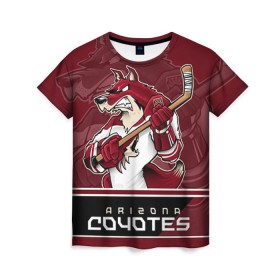 Женская футболка 3D с принтом Arizona Coyotes в Белгороде, 100% полиэфир ( синтетическое хлопкоподобное полотно) | прямой крой, круглый вырез горловины, длина до линии бедер | arizona coyotes | nhl | stanley cup | аризона койотис | аризона койоты | кубок стенли | кубок стэнли | нхл | хоккей | хоккейный клуб