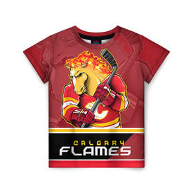 Детская футболка 3D с принтом Calgary Flames в Белгороде, 100% гипоаллергенный полиэфир | прямой крой, круглый вырез горловины, длина до линии бедер, чуть спущенное плечо, ткань немного тянется | calgary flames | nhl | stanley cup | калгари флэймз | кубок стенли | кубок стэнли | нхл | флэймс | хоккей | хоккейный клуб