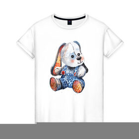 Женская футболка хлопок с принтом Акварельная плюшевая собачка в Белгороде, 100% хлопок | прямой крой, круглый вырез горловины, длина до линии бедер, слегка спущенное плечо | акварель | дети | животные | игрушки