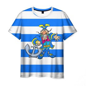 Мужская футболка 3D с принтом Капитан Баклан в Белгороде, 100% полиэфир | прямой крой, круглый вырез горловины, длина до линии бедер | anchor | captain | pirate | sailor | treasure island | капитан | моряк | остров сокровищ | пират | якорь