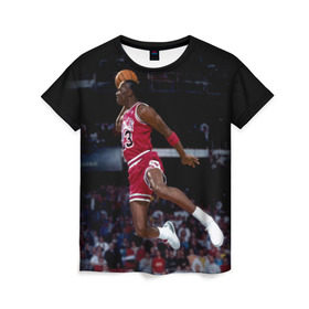 Женская футболка 3D с принтом Michael Jordan в Белгороде, 100% полиэфир ( синтетическое хлопкоподобное полотно) | прямой крой, круглый вырез горловины, длина до линии бедер | michael jordan | баскетбол | майкл джордан | нба