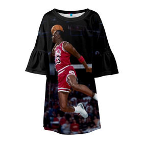 Детское платье 3D с принтом Michael Jordan в Белгороде, 100% полиэстер | прямой силуэт, чуть расширенный к низу. Круглая горловина, на рукавах — воланы | Тематика изображения на принте: michael jordan | баскетбол | майкл джордан | нба