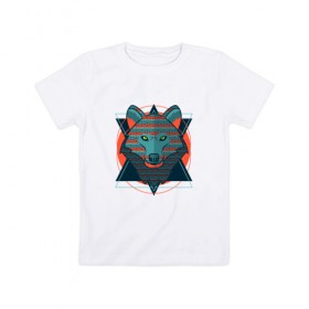 Детская футболка хлопок с принтом Этно волк в Белгороде, 100% хлопок | круглый вырез горловины, полуприлегающий силуэт, длина до линии бедер | волк | геометрический рисунок | голова | животные | фауна | этно