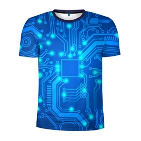 Мужская футболка 3D спортивная с принтом Электроника в Белгороде, 100% полиэстер с улучшенными характеристиками | приталенный силуэт, круглая горловина, широкие плечи, сужается к линии бедра | линии | точки | электроника