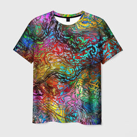 Мужская футболка 3D с принтом Буйство красок в Белгороде, 100% полиэфир | прямой крой, круглый вырез горловины, длина до линии бедер | краски | линии | мозаика | орнамент | узор | цвет