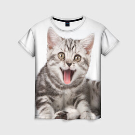 Женская футболка 3D с принтом Милашка в Белгороде, 100% полиэфир ( синтетическое хлопкоподобное полотно) | прямой крой, круглый вырез горловины, длина до линии бедер | кот | котенок | кошка