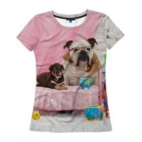 Женская футболка 3D с принтом Bulldog 23 в Белгороде, 100% полиэфир ( синтетическое хлопкоподобное полотно) | прямой крой, круглый вырез горловины, длина до линии бедер | bulldog blogger | tecuaniventura | блоггер | бульдог | бульдог блоггер | животные | карамелька | собаки