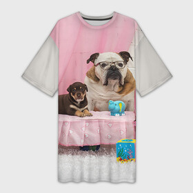 Платье-футболка 3D с принтом Bulldog 23 в Белгороде,  |  | bulldog blogger | tecuaniventura | блоггер | бульдог | бульдог блоггер | животные | карамелька | собаки
