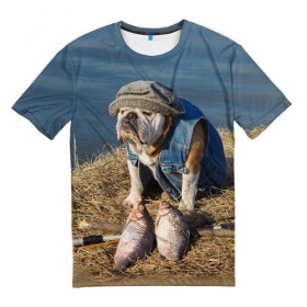 Мужская футболка 3D с принтом Bulldog 13 в Белгороде, 100% полиэфир | прямой крой, круглый вырез горловины, длина до линии бедер | bulldog blogger | tecuaniventura | блоггер | бульдог | бульдог блоггер | животные | карамелька | собаки
