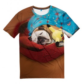 Мужская футболка 3D с принтом Bulldog 11 в Белгороде, 100% полиэфир | прямой крой, круглый вырез горловины, длина до линии бедер | bulldog blogger | tecuaniventura | блоггер | бульдог | бульдог блоггер | животные | карамелька | собаки