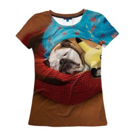 Женская футболка 3D с принтом Bulldog 11 в Белгороде, 100% полиэфир ( синтетическое хлопкоподобное полотно) | прямой крой, круглый вырез горловины, длина до линии бедер | bulldog blogger | tecuaniventura | блоггер | бульдог | бульдог блоггер | животные | карамелька | собаки