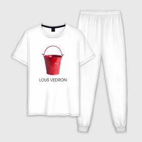 Мужская пижама хлопок с принтом LOUS VEDRON в Белгороде, 100% хлопок | брюки и футболка прямого кроя, без карманов, на брюках мягкая резинка на поясе и по низу штанин
 | louis vuetton | lous vedron | антибренд | бренд | луи витон | пародии