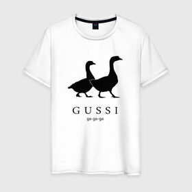 Мужская футболка хлопок с принтом GUSSI в Белгороде, 100% хлопок | прямой крой, круглый вырез горловины, длина до линии бедер, слегка спущенное плечо. | gucci | gussi | антибренд | бренд | гуси | гучи | пародии