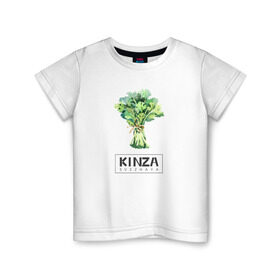 Детская футболка хлопок с принтом KINZA в Белгороде, 100% хлопок | круглый вырез горловины, полуприлегающий силуэт, длина до линии бедер | kenzo | kinza | антибренд | бренд | кензо | кинза | пародии