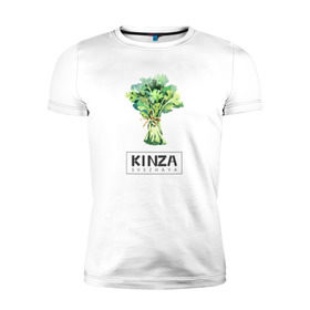 Мужская футболка премиум с принтом KINZA в Белгороде, 92% хлопок, 8% лайкра | приталенный силуэт, круглый вырез ворота, длина до линии бедра, короткий рукав | kenzo | kinza | антибренд | бренд | кензо | кинза | пародии