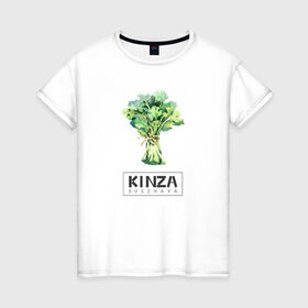 Женская футболка хлопок с принтом KINZA в Белгороде, 100% хлопок | прямой крой, круглый вырез горловины, длина до линии бедер, слегка спущенное плечо | kenzo | kinza | антибренд | бренд | кензо | кинза | пародии