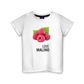 Детская футболка хлопок с принтом LOVE MALINO в Белгороде, 100% хлопок | круглый вырез горловины, полуприлегающий силуэт, длина до линии бедер | Тематика изображения на принте: love moschino | антибренд | бренд | лав малино | лав москино | малино | пародии