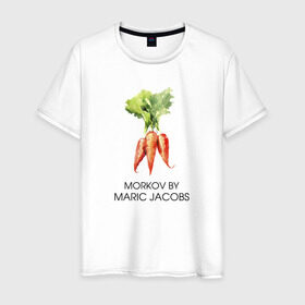 Мужская футболка хлопок с принтом MORKOV BY MARIC JACOBS в Белгороде, 100% хлопок | прямой крой, круглый вырез горловины, длина до линии бедер, слегка спущенное плечо. | jacobs mark | morkov | антибренд | бренд | пародии