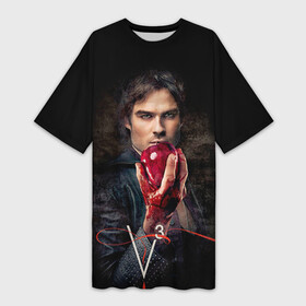 Платье-футболка 3D с принтом Дневники вампира 12 в Белгороде,  |  | the vampire diaries | вампир | вампиры | деймон | дневники вампира | древнейшие | дэймон | дэймон сальваторе | елега гилберт | елена | сальваторе | стефан | стефан сальваторе | стэфан