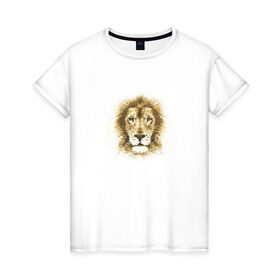 Женская футболка хлопок с принтом Лев из шестиугольников в Белгороде, 100% хлопок | прямой крой, круглый вырез горловины, длина до линии бедер, слегка спущенное плечо | геометрический рисунок | голова | животные | лев | фауна