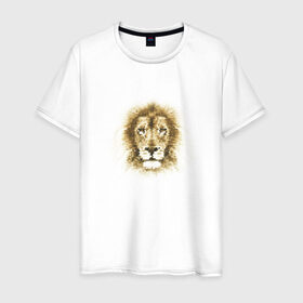 Мужская футболка хлопок с принтом Лев из шестиугольников в Белгороде, 100% хлопок | прямой крой, круглый вырез горловины, длина до линии бедер, слегка спущенное плечо. | геометрический рисунок | голова | животные | лев | фауна
