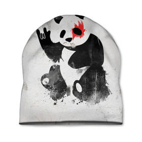 Шапка 3D с принтом Рок-панда в Белгороде, 100% полиэстер | универсальный размер, печать по всей поверхности изделия | Тематика изображения на принте: rock | коза | метал | панда | рок