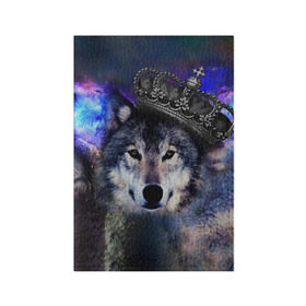 Обложка для паспорта матовая кожа с принтом King Wolf в Белгороде, натуральная матовая кожа | размер 19,3 х 13,7 см; прозрачные пластиковые крепления | животное | зверь | космос | природа волк | русь | славяне