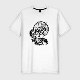 Мужская футболка премиум с принтом Ловец снов в Белгороде, 92% хлопок, 8% лайкра | приталенный силуэт, круглый вырез ворота, длина до линии бедра, короткий рукав | волк | ловец снов | трайбл | фауна | этно