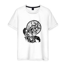 Мужская футболка хлопок с принтом Ловец снов в Белгороде, 100% хлопок | прямой крой, круглый вырез горловины, длина до линии бедер, слегка спущенное плечо. | Тематика изображения на принте: волк | ловец снов | трайбл | фауна | этно