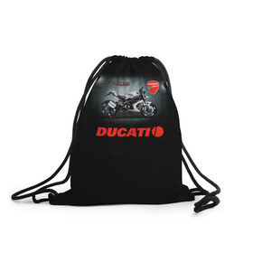 Рюкзак-мешок 3D с принтом Ducati 4 в Белгороде, 100% полиэстер | плотность ткани — 200 г/м2, размер — 35 х 45 см; лямки — толстые шнурки, застежка на шнуровке, без карманов и подкладки | Тематика изображения на принте: ducati | moto | дукати | мото | мотоцикл | мотоциклы