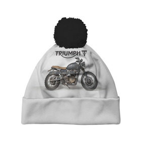 Шапка 3D c помпоном с принтом Triumph 2 в Белгороде, 100% полиэстер | универсальный размер, печать по всей поверхности изделия | moto | triumph | мотоцикл | мотоциклы | триумф